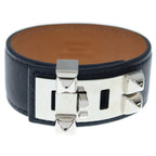 Hermes Collier de Chien 24 Leather Bangle Bracelet Silver Black — view 2
