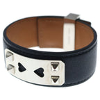 Hermes Collier de Chien 24 Leather Bangle Bracelet Silver Black