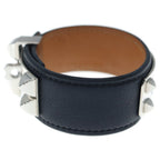 Hermes Collier de Chien 24 Leather Bangle Bracelet Silver Black — view 3