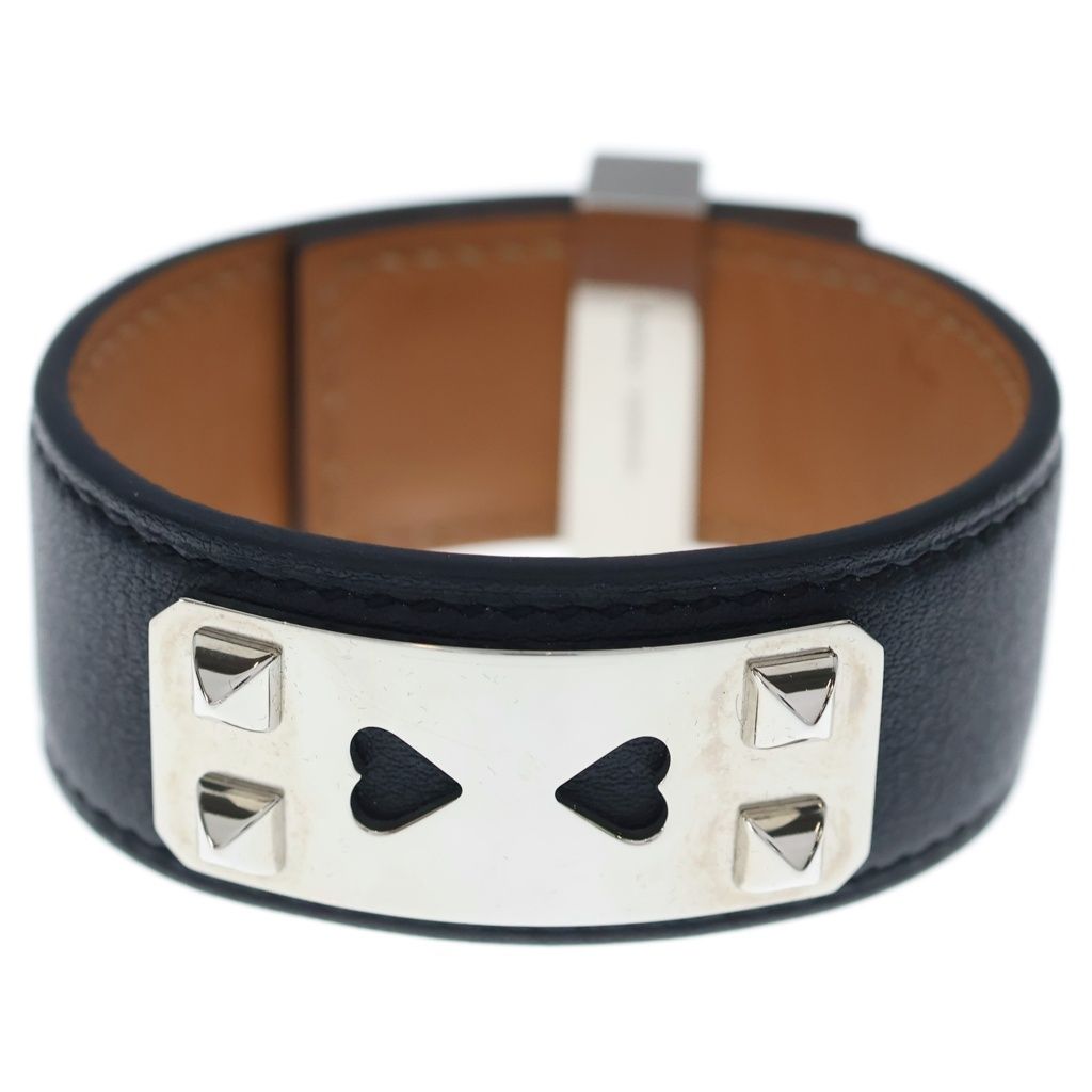 Hermes Collier de Chien 24 Leather Bangle Bracelet Silver Black — view 4
