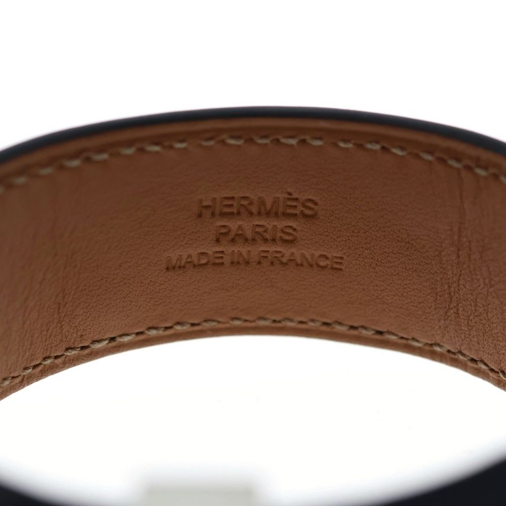Hermes Collier de Chien 24 Leather Bangle Bracelet Silver Black — view 5