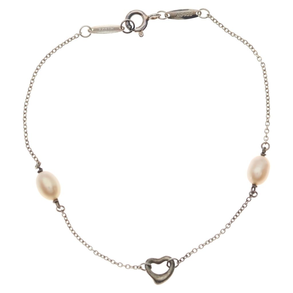 Tiffany & Co Open Heart Pearl Bracelet White Silver
