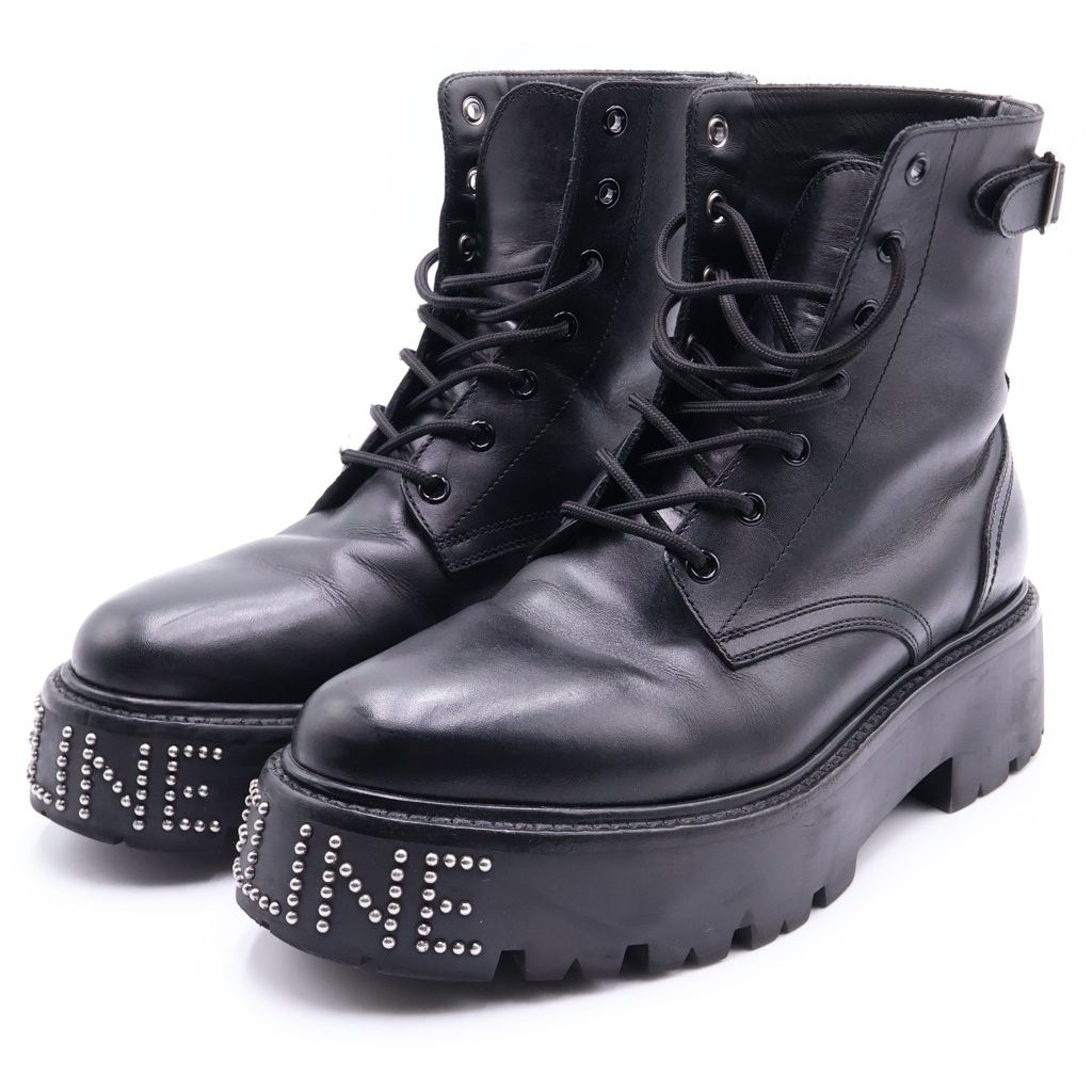 Celine Bulky Studded Logo Leather Lace Up Boots BE Black — view 2