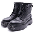 Celine Bulky Studded Logo Leather Lace Up Boots BE Black — view 2
