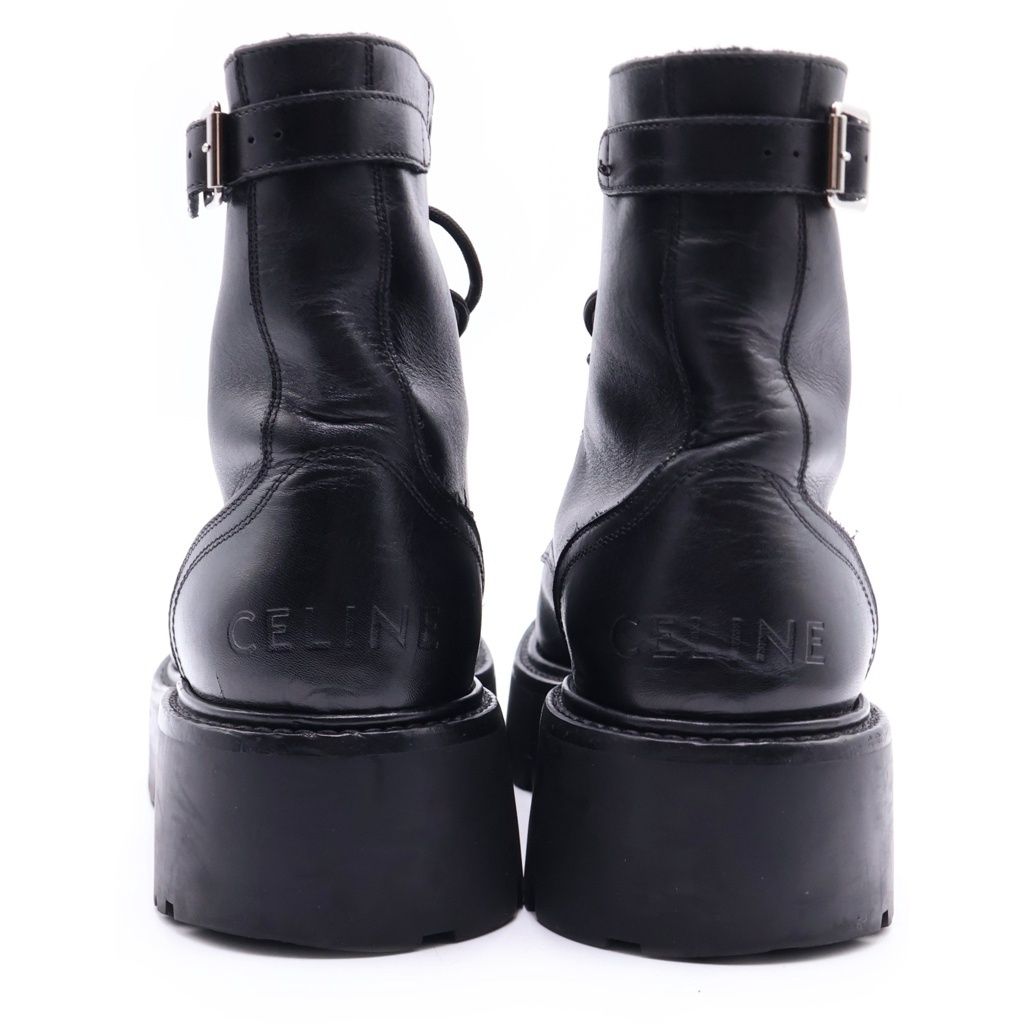 Celine Bulky Studded Logo Leather Lace Up Boots BE Black — view 3