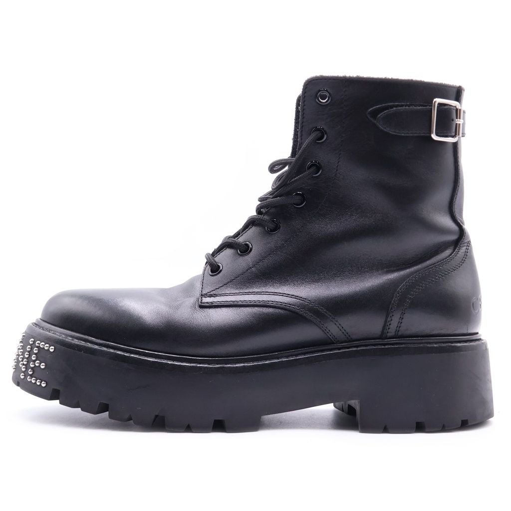 Celine Bulky Studded Logo Leather Lace Up Boots BE Black