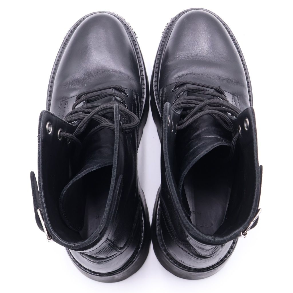 Celine Bulky Studded Logo Leather Lace Up Boots BE Black — view 4