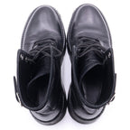Celine Bulky Studded Logo Leather Lace Up Boots BE Black — view 4
