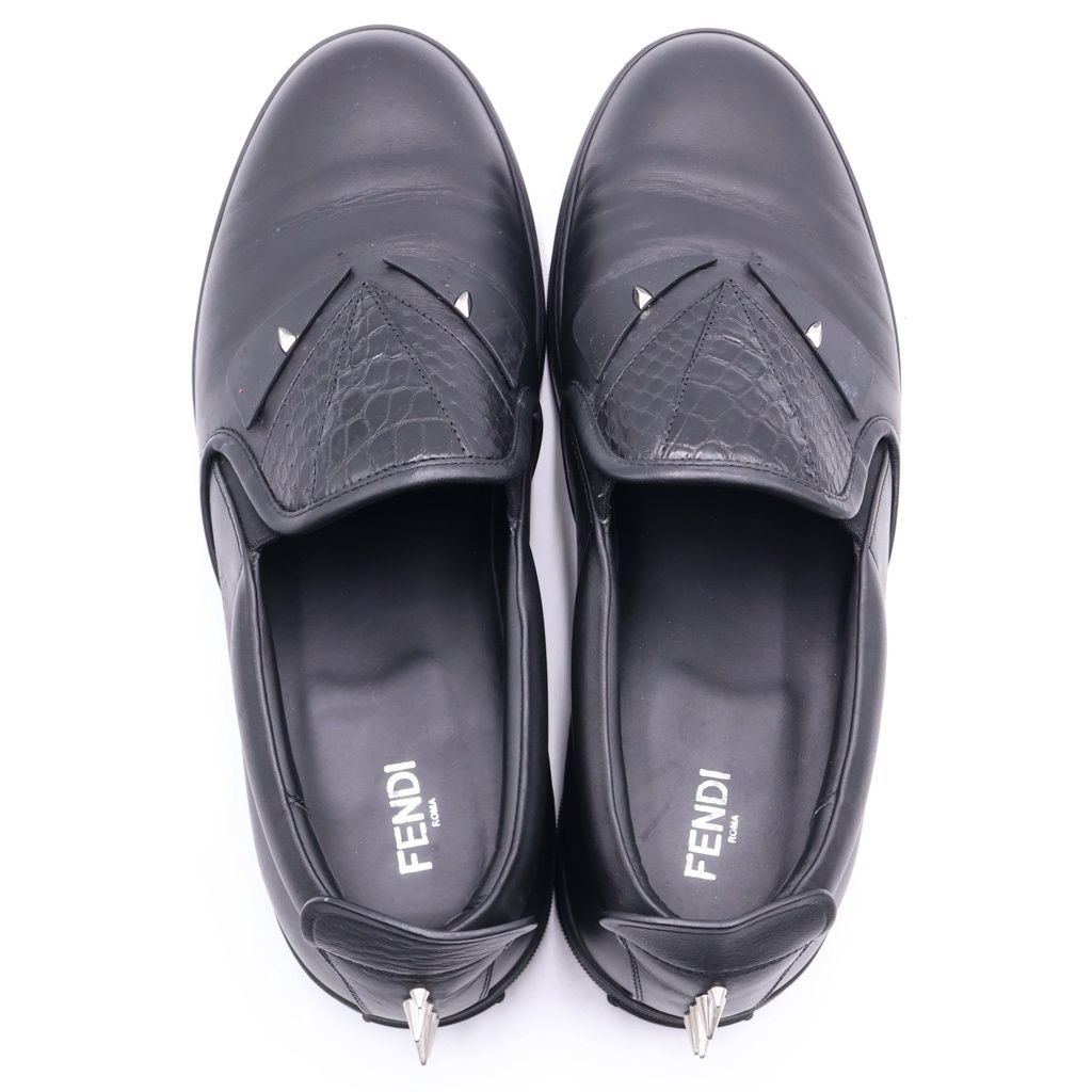 Fendi Monster Star Bugs Eye Leather Slip on Low Cut Sneakers Black — view 4