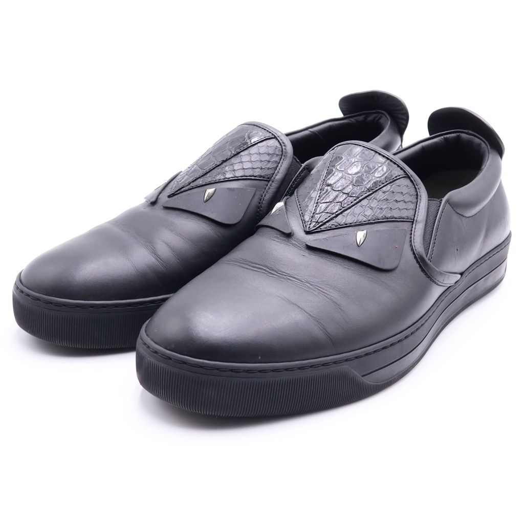 Fendi Monster Star Bugs Eye Leather Slip on Low Cut Sneakers Black — view 2