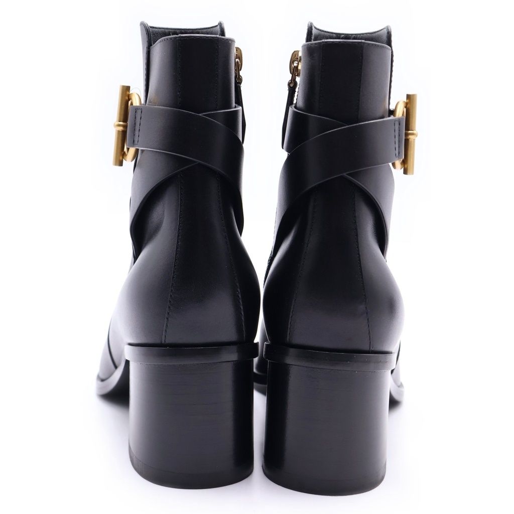 Hermes Ghillies 60 Glenan Buckle Side Zip Leather Heels Short Boots Black — view 3