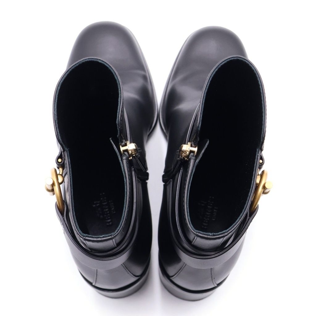 Hermes Ghillies 60 Glenan Buckle Side Zip Leather Heels Short Boots Black — view 4