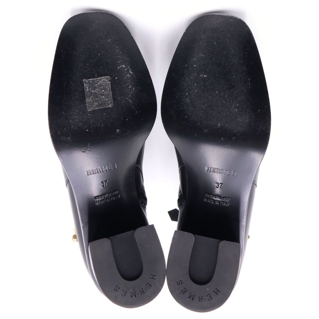 Hermes Ghillies 60 Glenan Buckle Side Zip Leather Heels Short Boots Black — view 5