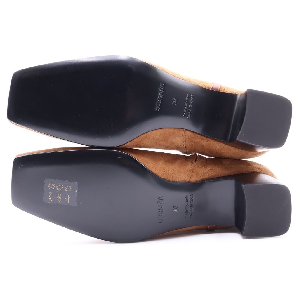 Hermes Homage Suede Leather Buckle Square Toe Short Boots Brown — view 5