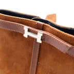 Hermes Homage Suede Leather Buckle Square Toe Short Boots Brown — view 6