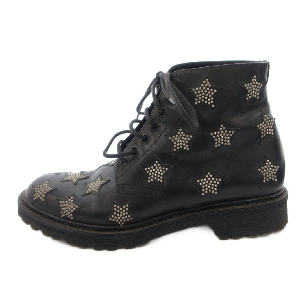 Saint Laurent Short Boots Lace Up Star Leather 38 Black — view 2