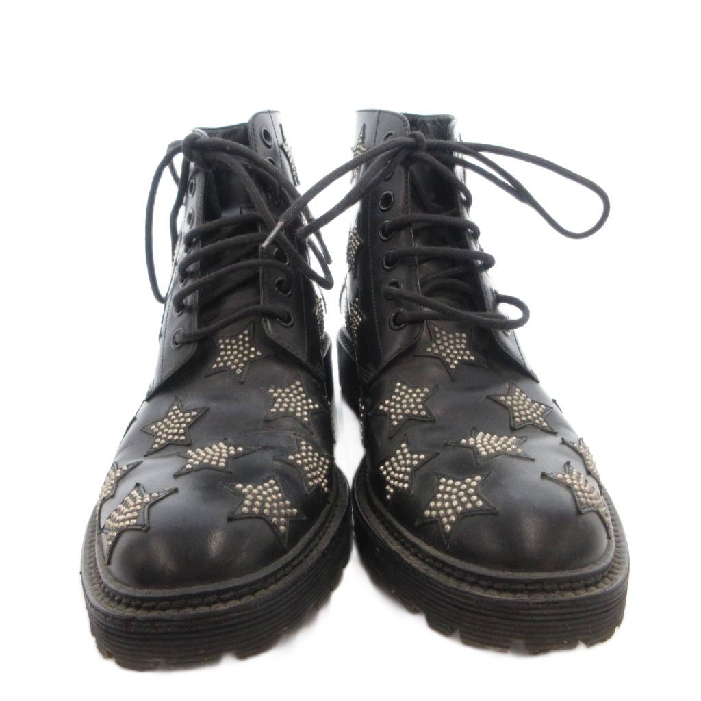 Saint Laurent Short Boots Lace Up Star Leather 38 Black — view 4