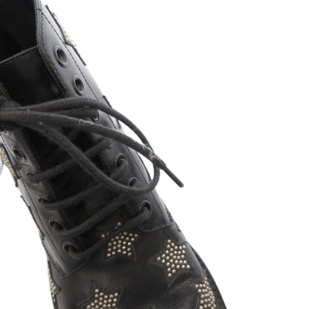 Saint Laurent Short Boots Lace Up Star Leather 38 Black — view 8