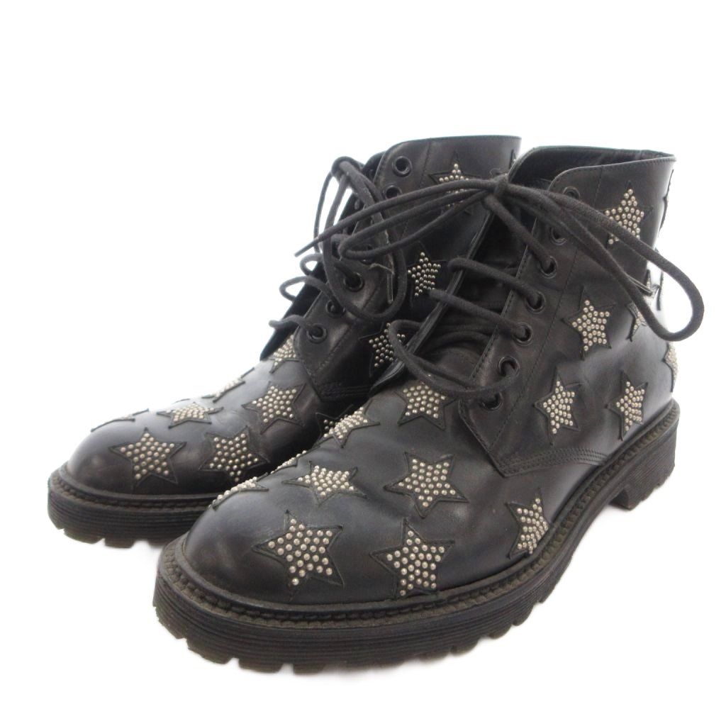 Saint Laurent Short Boots Lace Up Star Leather 38 Black