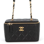 Chanel Chain Shoulder Bag Vanity Quilted CC Logo Lambskin Black