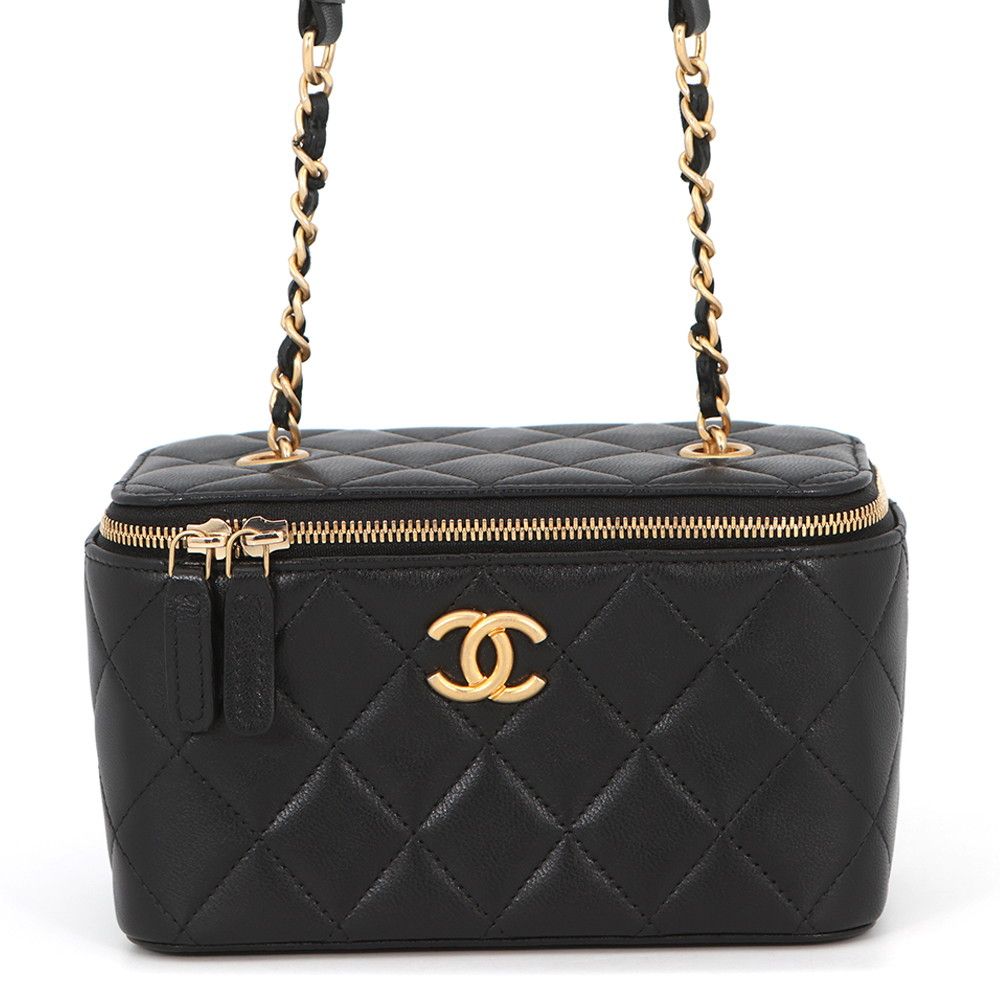 Chanel Chain Shoulder Bag Vanity Quilted CC Logo Lambskin Black