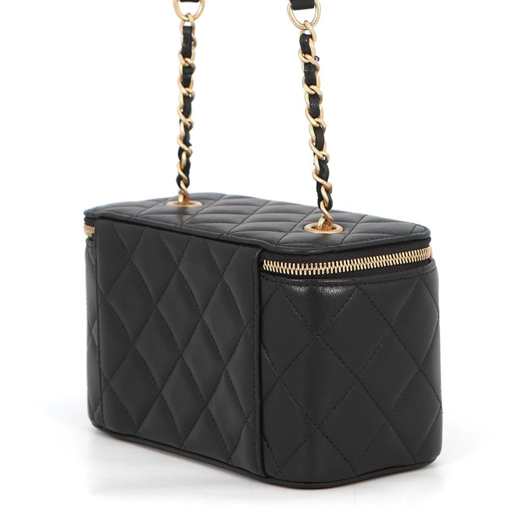 Chanel Chain Shoulder Bag Vanity Quilted CC Logo Lambskin Black — view 2