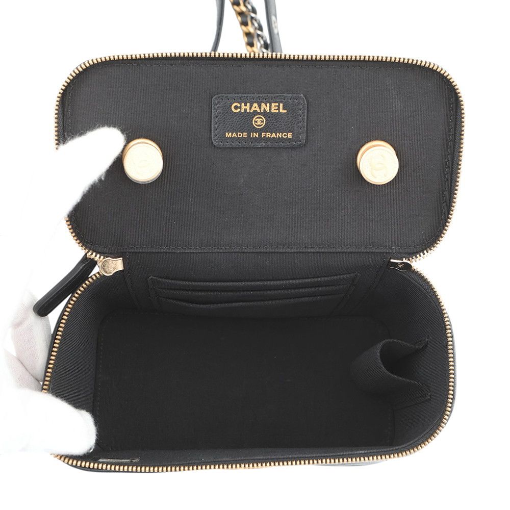 Chanel Chain Shoulder Bag Vanity Quilted CC Logo Lambskin Black — view 5