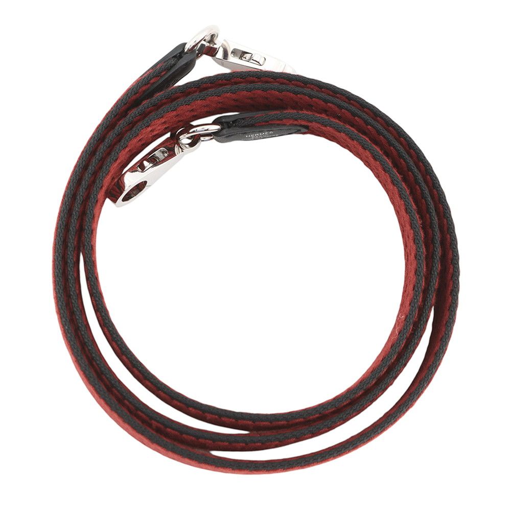 Hermes Shoulder Strap Bandouliere Sangle Cordage Rouge Ache Black Silver — view 3