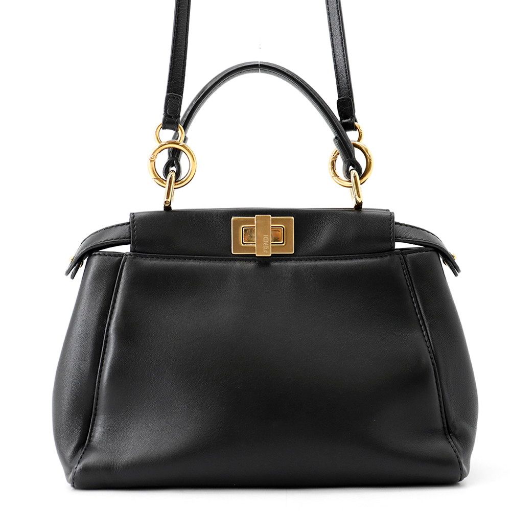 Fendi Peekaboo Mini Leather 2-Way Shoulder Bag Black