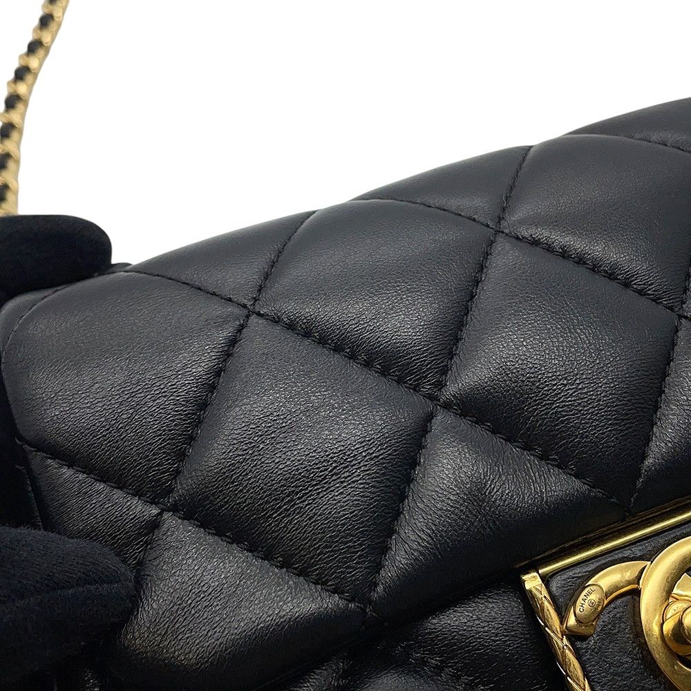 Chanel Chain Shoulder Bag Quilted CC Logo Lambskin Flap Black — view 9