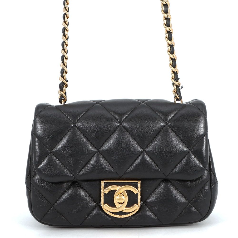 Chanel Chain Shoulder Bag Quilted CC Logo Lambskin Flap Black