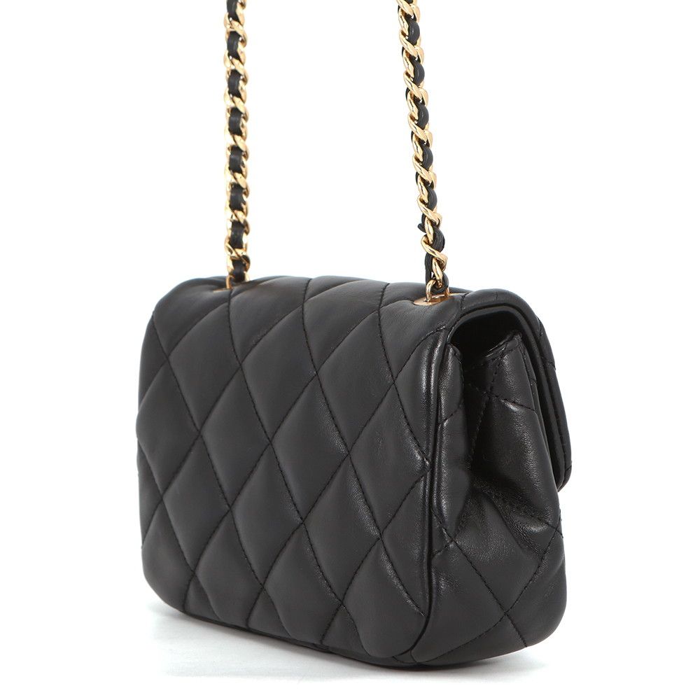 Chanel Chain Shoulder Bag Quilted CC Logo Lambskin Flap Black — view 2