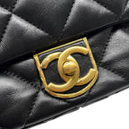 Chanel Chain Shoulder Bag Quilted CC Logo Lambskin Flap Black — view 6