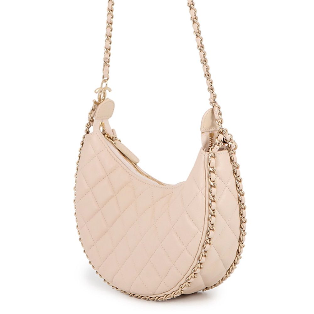 Chanel Chain Shoulder Bag Quilted Small Hobo CC Logo Lambskin — view 2