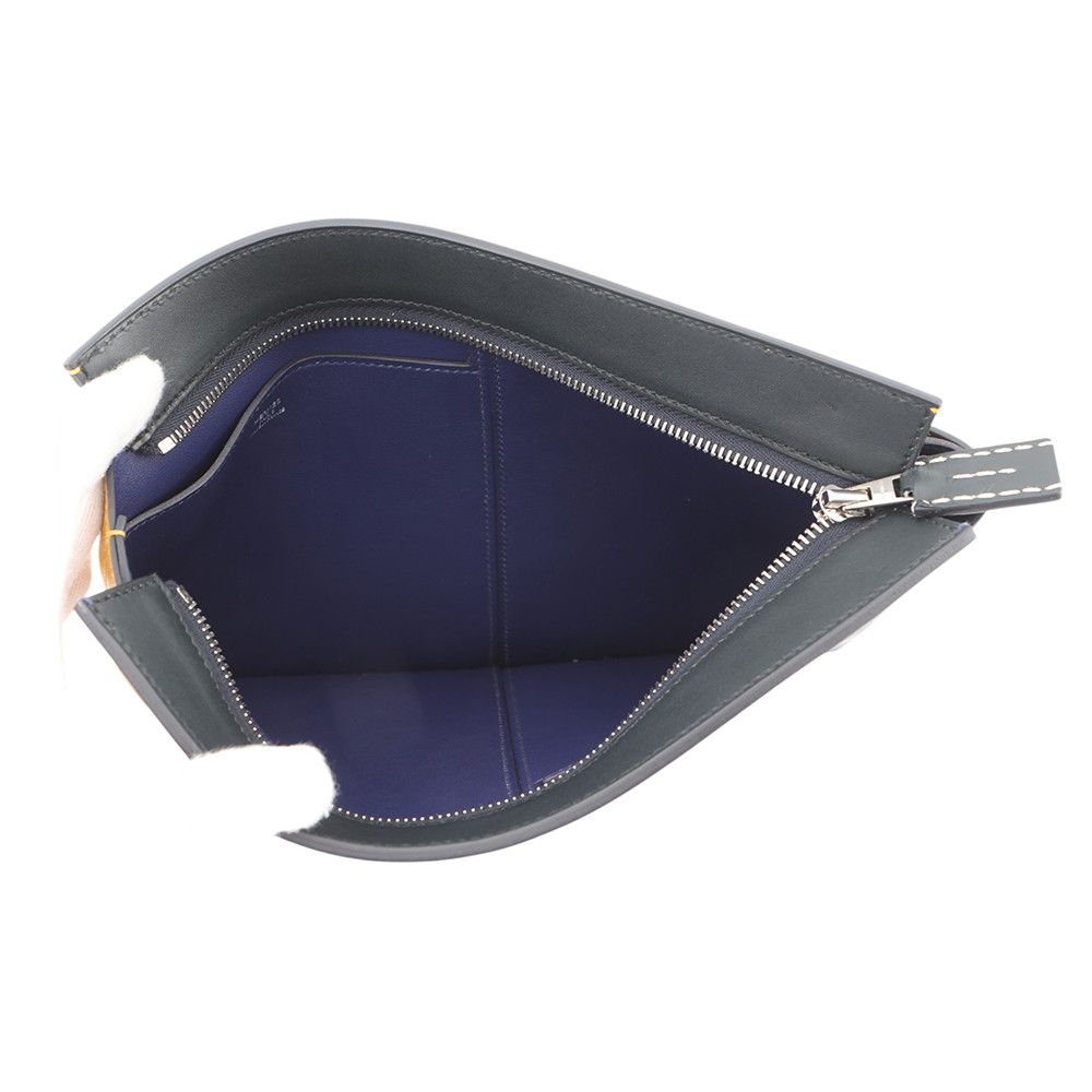 Hermes Clutch Nect Joan Ambre Blue Ankle Black Silver Color Box Calf — view 5