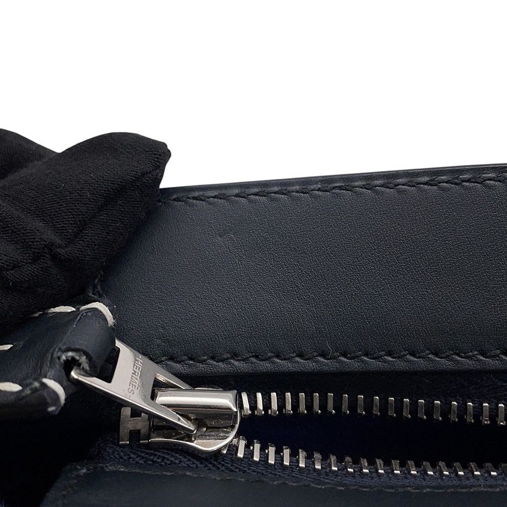 Hermes Clutch Nect Joan Ambre Blue Ankle Black Silver Color Box Calf — view 9