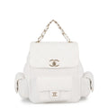 Chanel Backpack Quilted CC Logo Multi Pocket Caviar Leather White