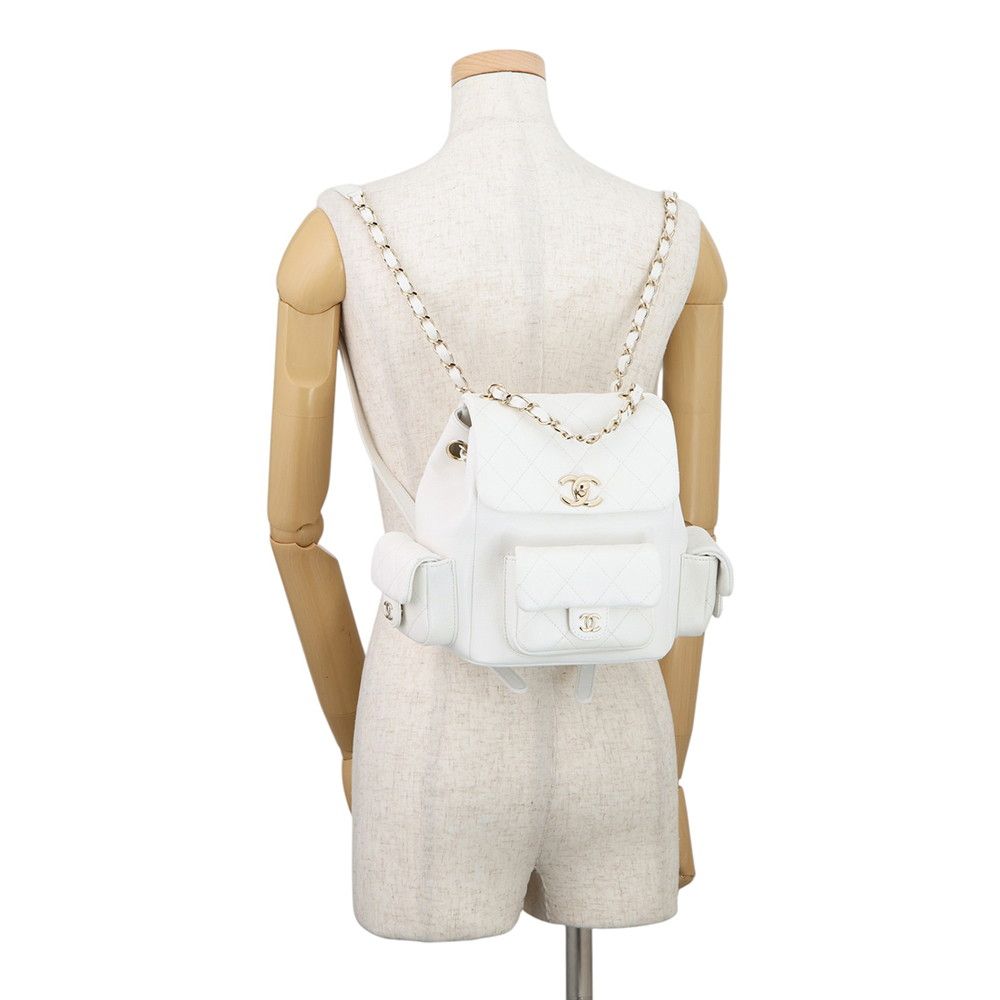 Chanel Backpack Quilted CC Logo Multi Pocket Caviar Leather White — view 4