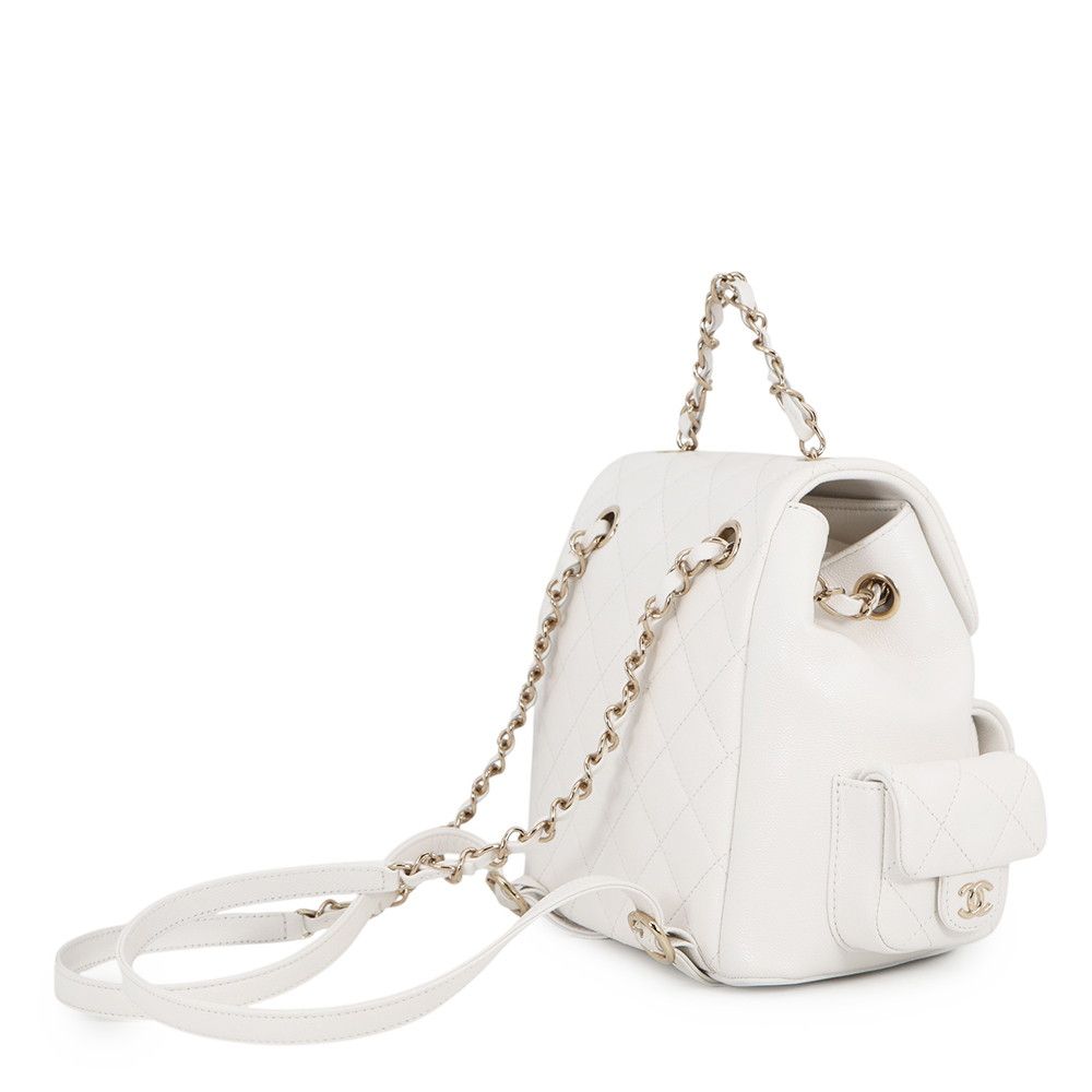 Chanel Backpack Quilted CC Logo Multi Pocket Caviar Leather White — view 2