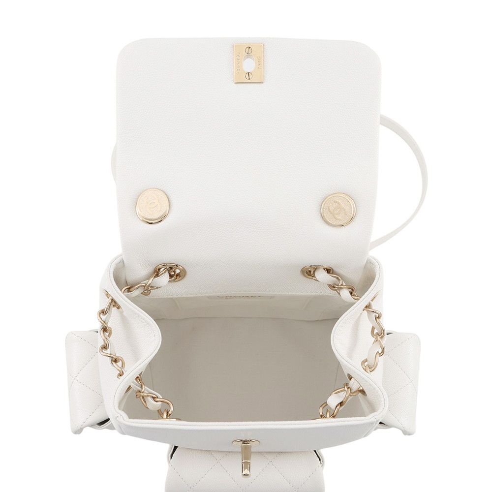 Chanel Backpack Quilted CC Logo Multi Pocket Caviar Leather White — view 5