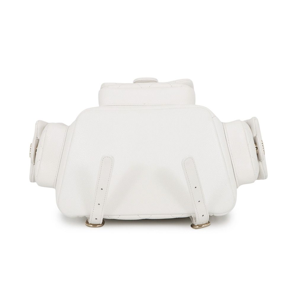Chanel Backpack Quilted CC Logo Multi Pocket Caviar Leather White — view 3