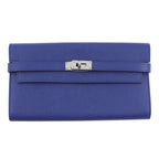 Hermes Wallet Kelly Long Blue Electric Silver Epsom