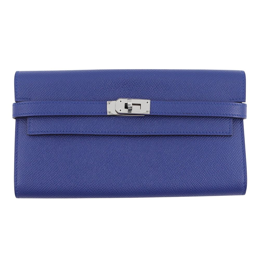 Hermes Wallet Kelly Long Blue Electric Silver Epsom