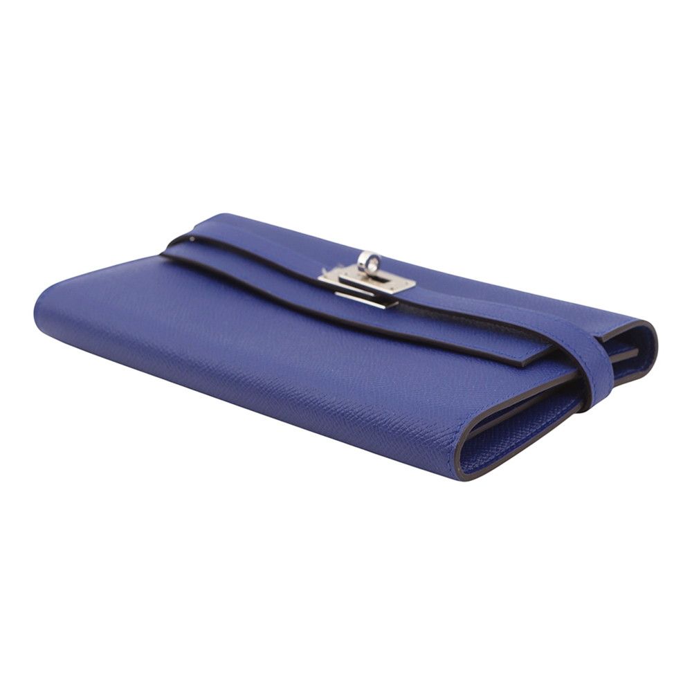 Hermes Wallet Kelly Long Blue Electric Silver Epsom — view 2