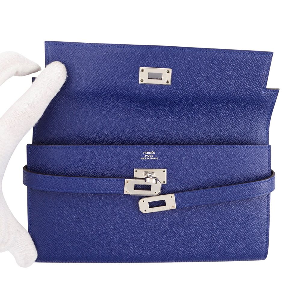 Hermes Wallet Kelly Long Blue Electric Silver Epsom — view 4