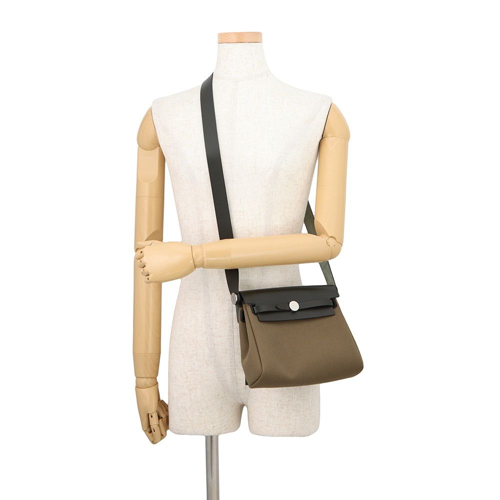 Hermes Shoulder Bag Herbag Zip Mini Vert Olive Khaki Silver Toilet Military — view 4