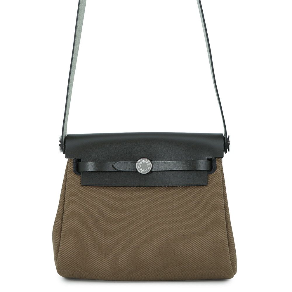Hermes Shoulder Bag Herbag Zip Mini Vert Olive Khaki Silver Toilet Military