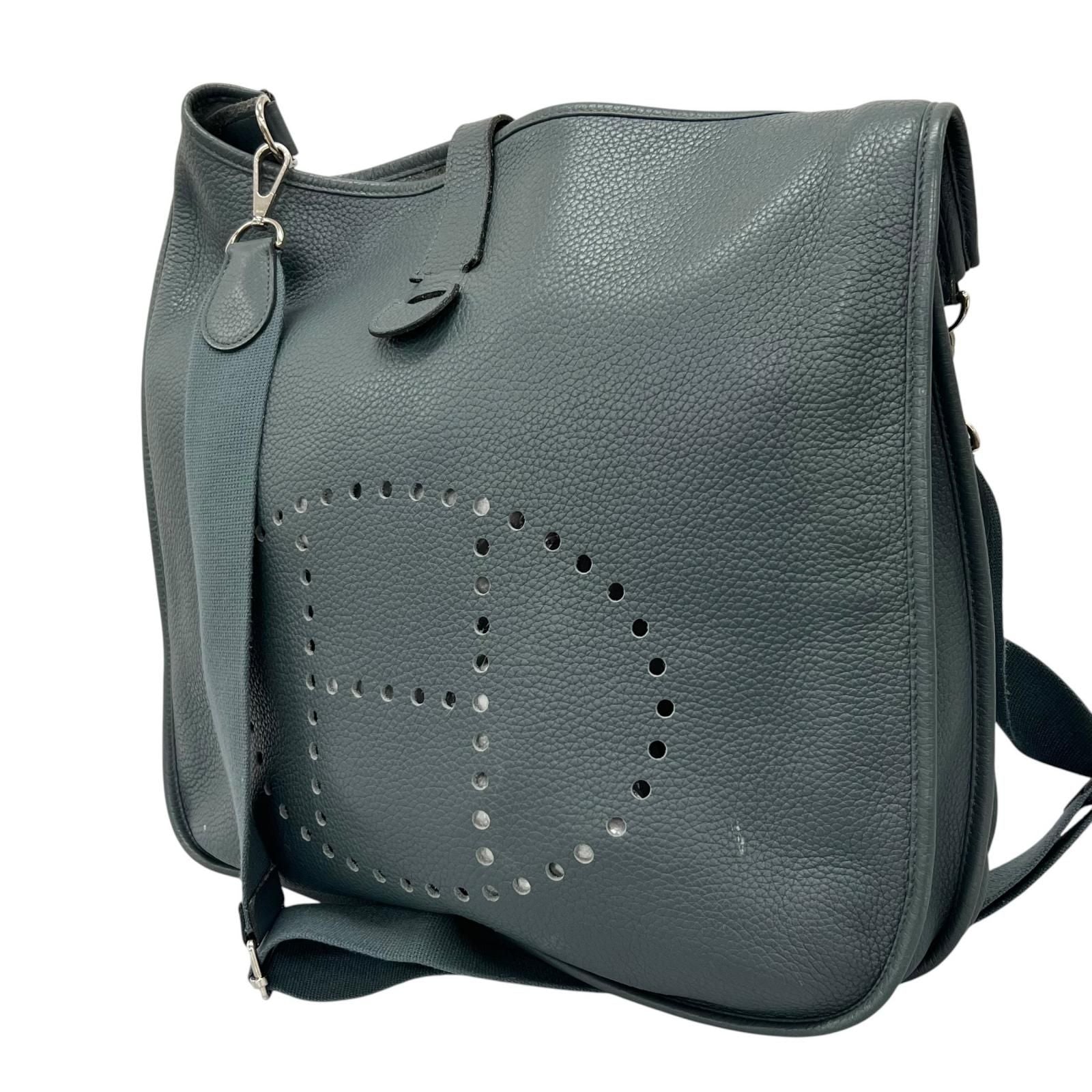 Hermes Evelyne 3 TGM Taurillon Clemence Leather Blue Shoulder Bag Silver — view 4