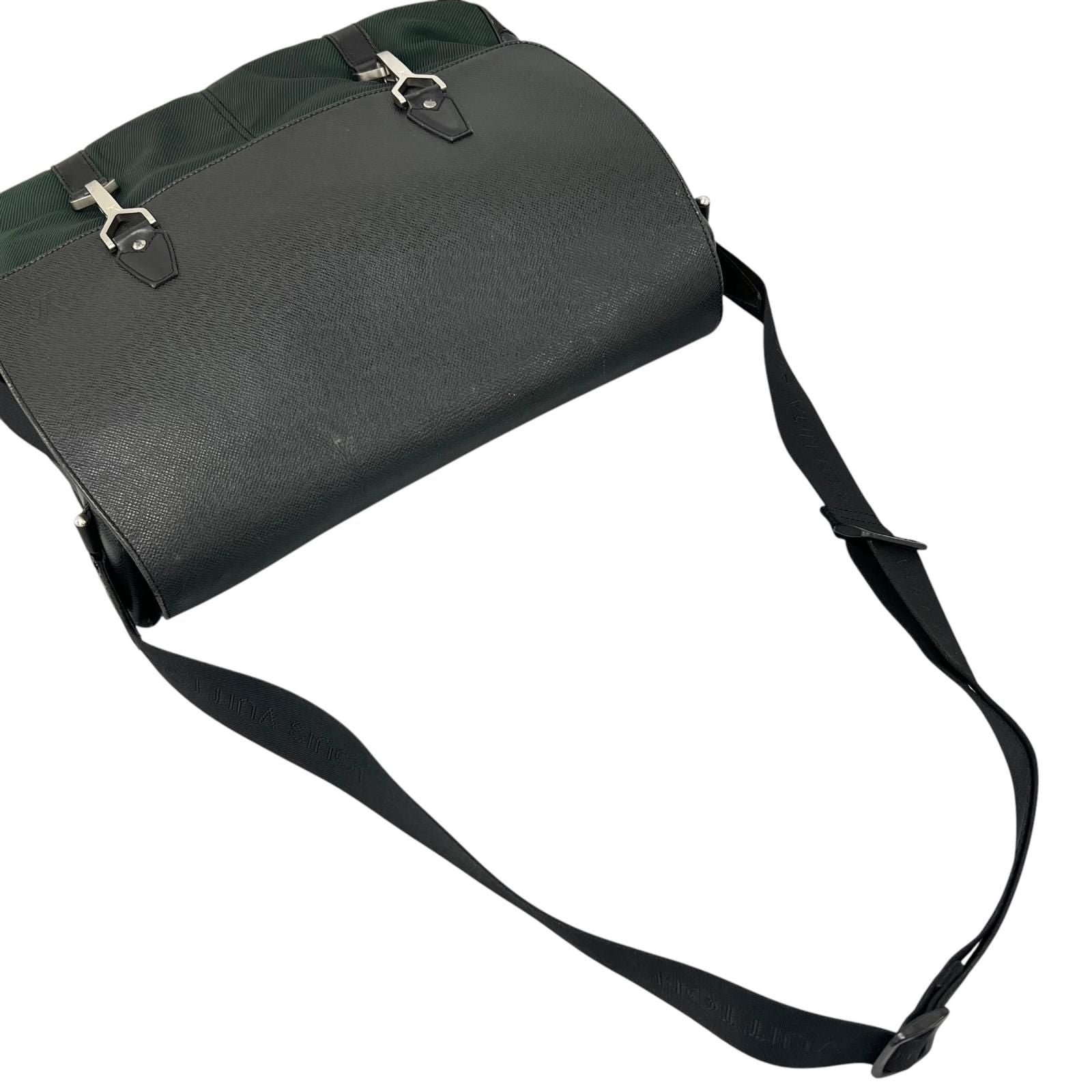 Louis Vuitton Delsu Taiga Leather Canvas Khaki Green Shoulder Bag Silver — view 5