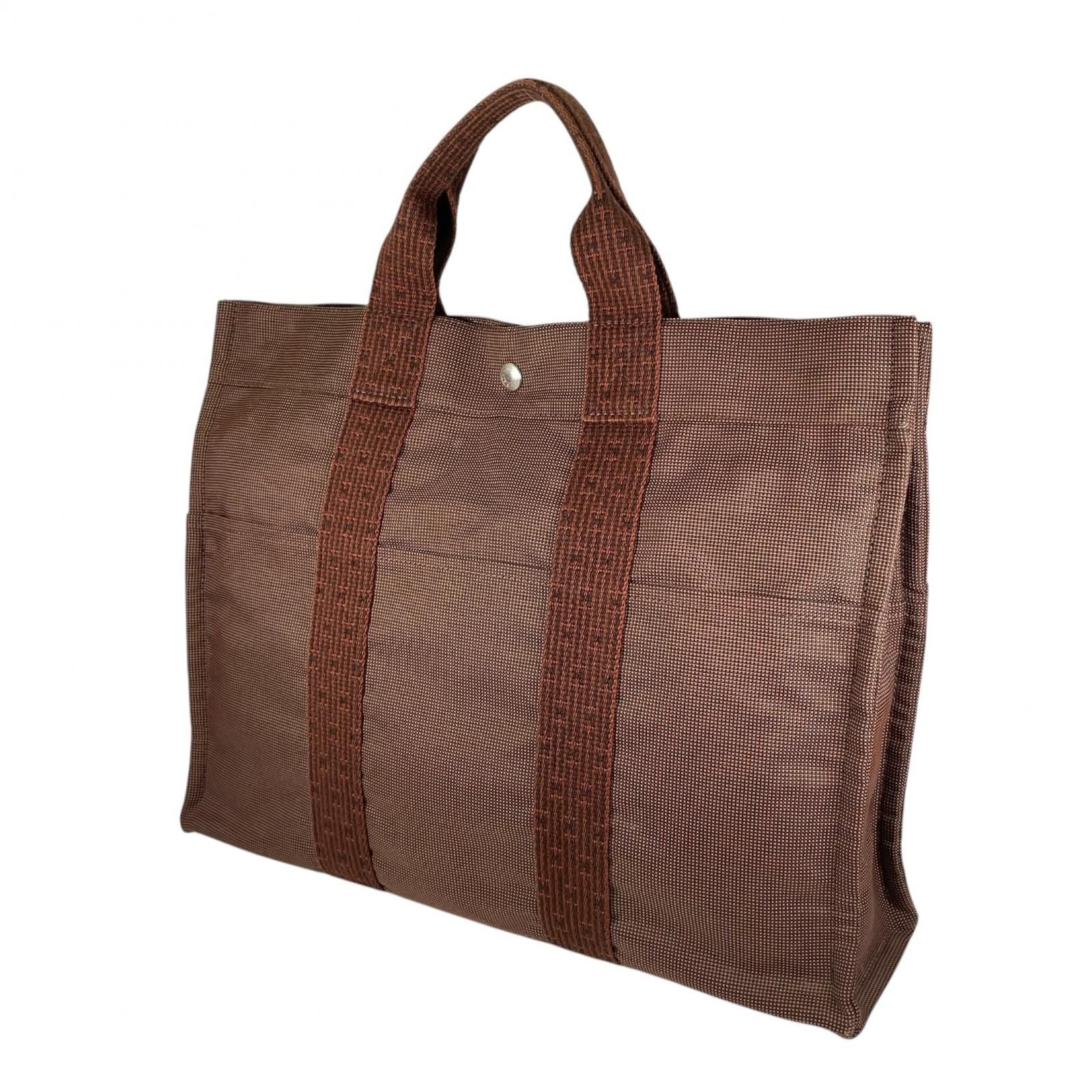 Hermes Her Line MM Canvas Cotton Brown Tote Silver — view 4